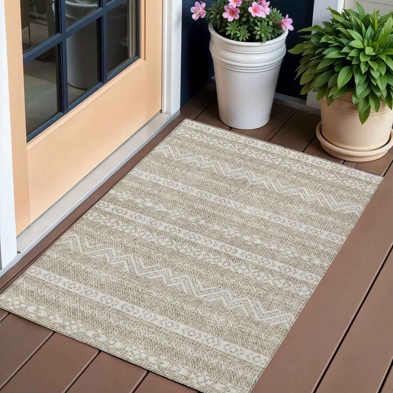 3' X 5' Beige And Ivory Southwestern Washable Indoor Outdoor Area Rug