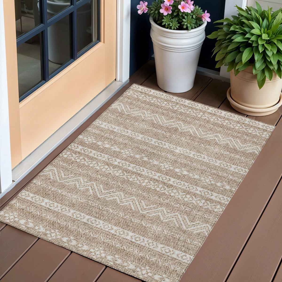3' X 5' Brown And Beige Southwestern Washable Indoor Outdoor Area Rug