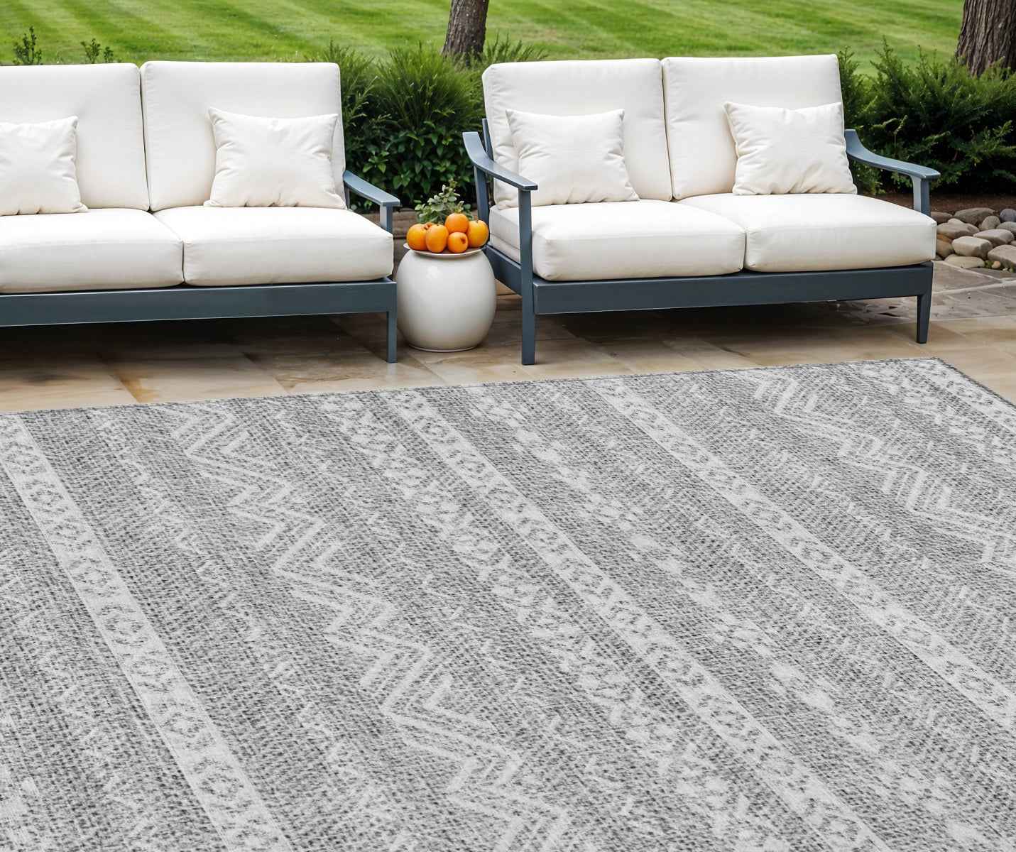 8' X 10' Gray And Silver Southwestern Washable Indoor Outdoor Area Rug