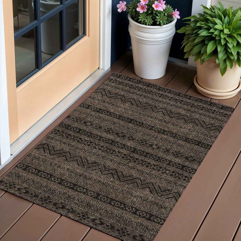 3' X 5' Chocolate And Brown Southwestern Washable Indoor Outdoor Area Rug