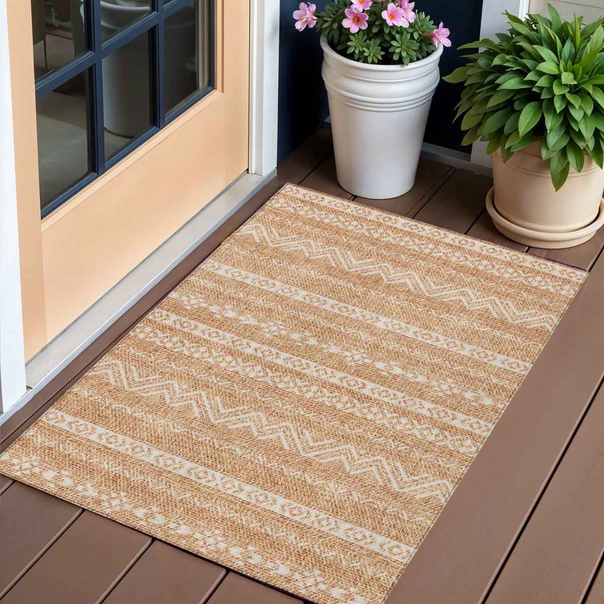 3' X 5' Terra Cotta And Beige Southwestern Washable Indoor Outdoor Area Rug