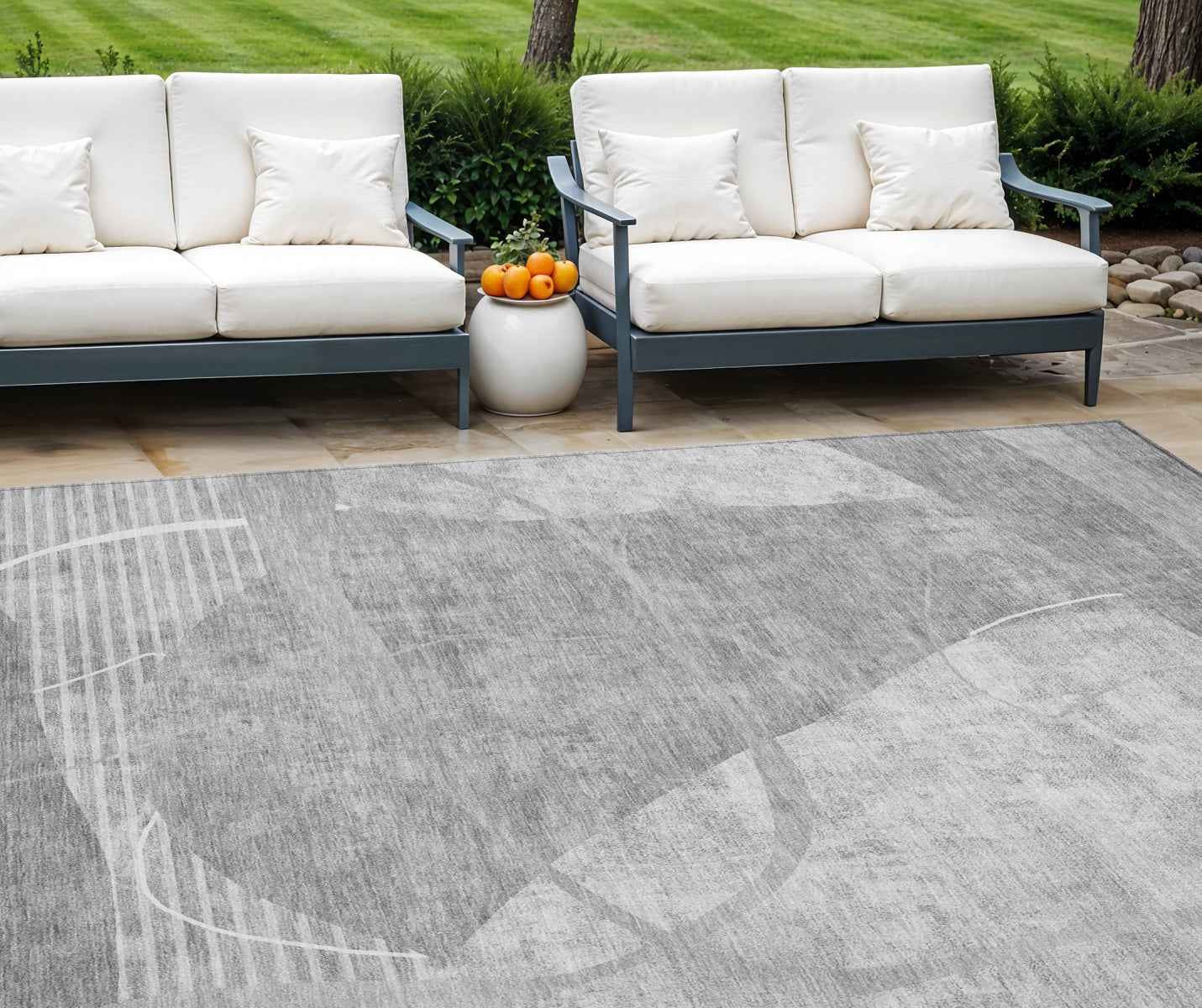 10' X 14' Gray Silver And Ivory Abstract Washable Indoor Outdoor Area Rug