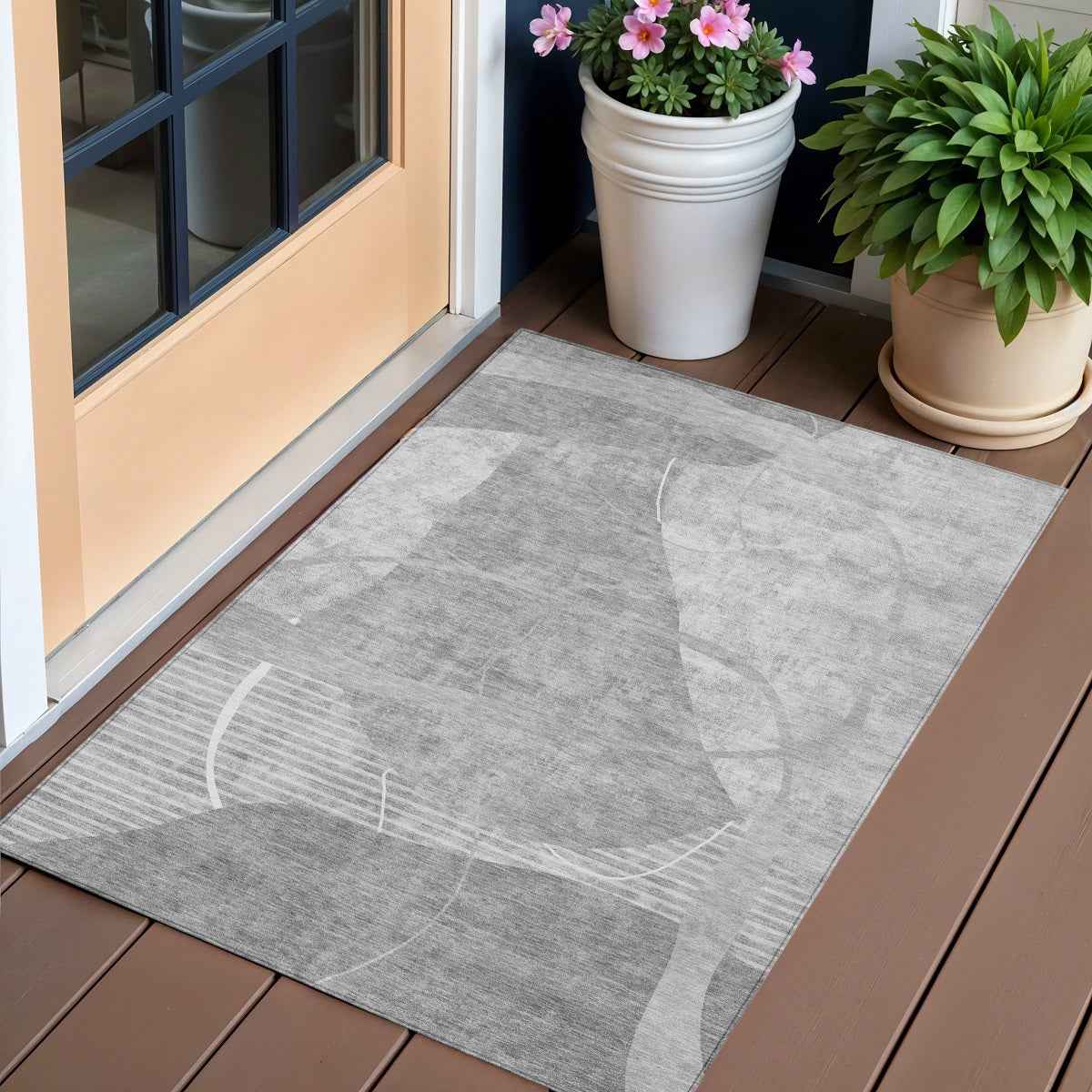 3' X 5' Gray Silver And Ivory Abstract Washable Indoor Outdoor Area Rug