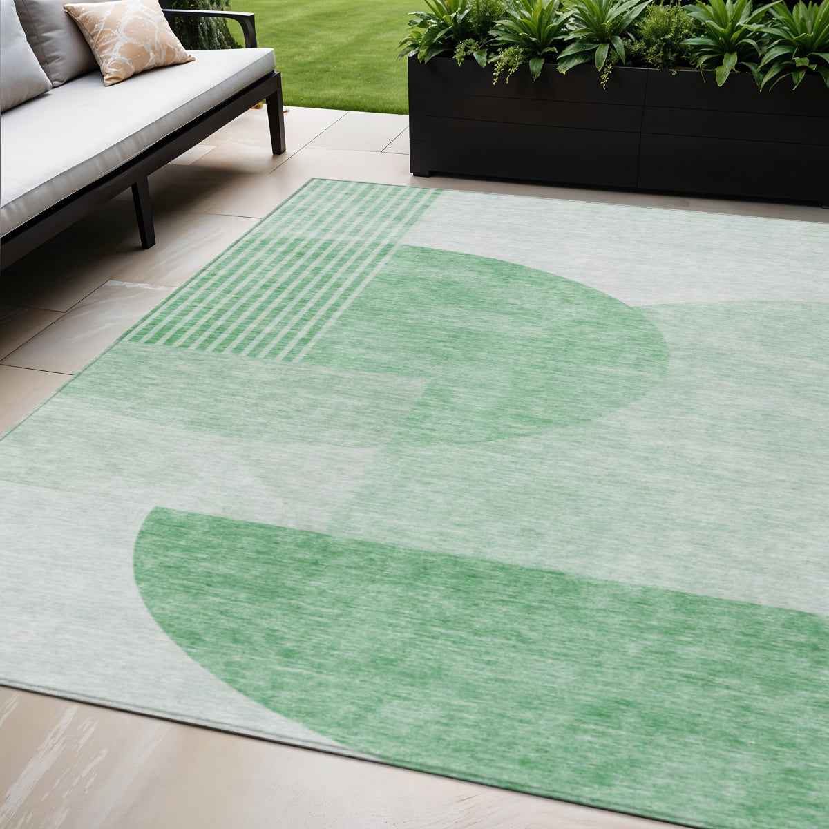5' X 8' Green And Mint Green Geometric Washable Indoor Outdoor Area Rug