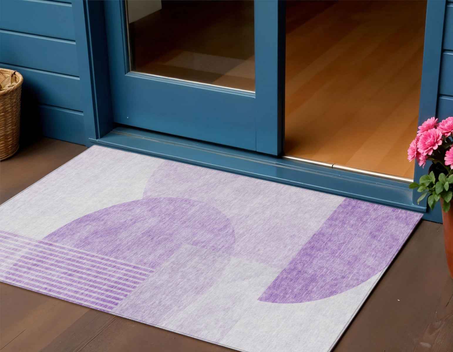 3' X 5' Purple And Lavender Geometric Washable Indoor Outdoor Area Rug