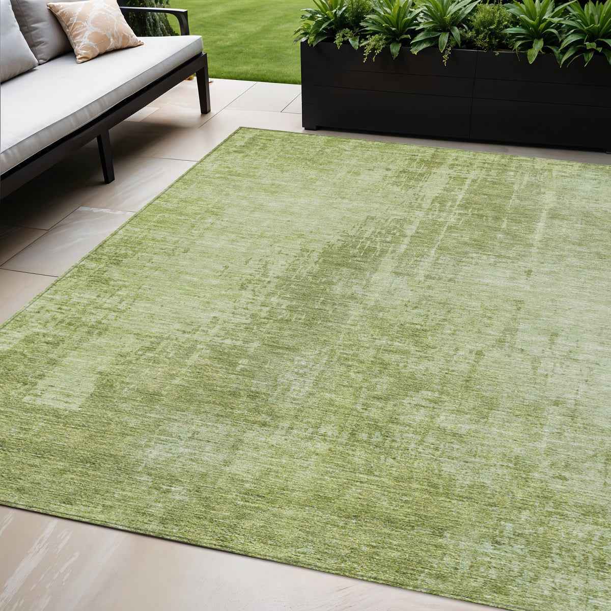 5' X 8' Sage And Green Abstract Washable Indoor Outdoor Area Rug
