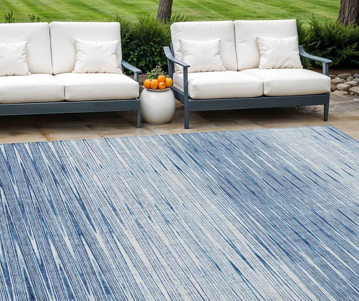 9' X 12' Navy Blue And Sky Blue Abstract Washable Indoor Outdoor Area Rug