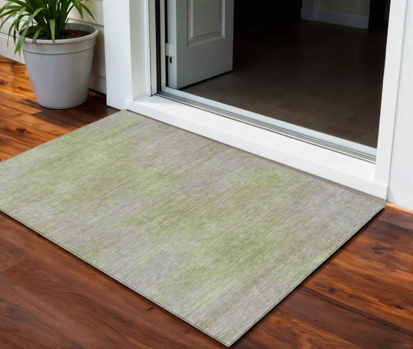 3' X 5' Sage And Artichoke Green Abstract Washable Indoor Outdoor Area Rug
