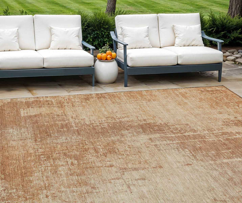 8' X 10' Terra Cotta And Copper Abstract Washable Indoor Outdoor Area Rug