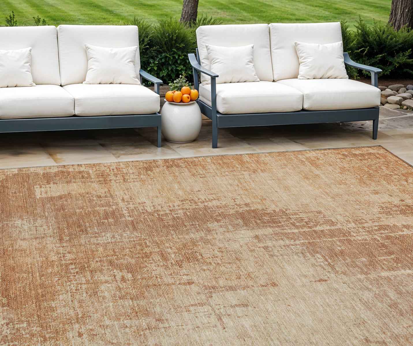 10' X 14' Terra Cotta And Copper Abstract Washable Indoor Outdoor Area Rug