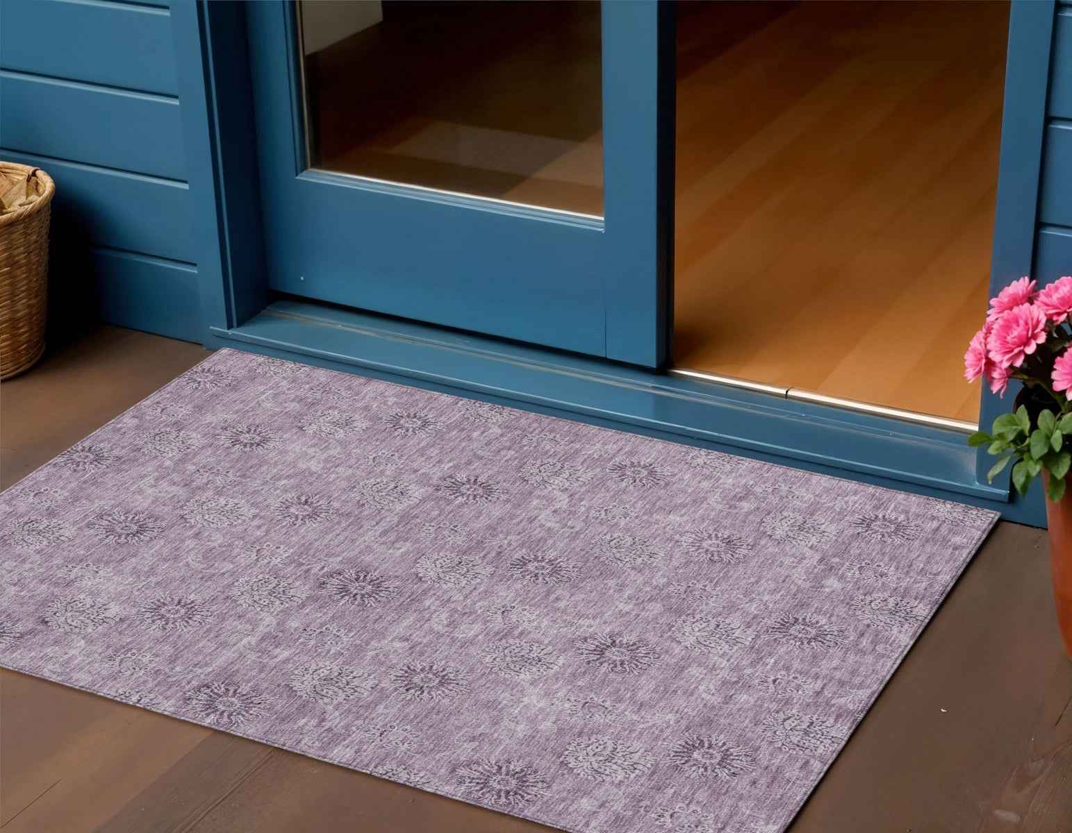 3' X 5' Plum And Purple Floral Washable Indoor Outdoor Area Rug