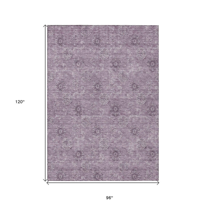 8' X 10' Plum And Purple Floral Washable Indoor Outdoor Area Rug
