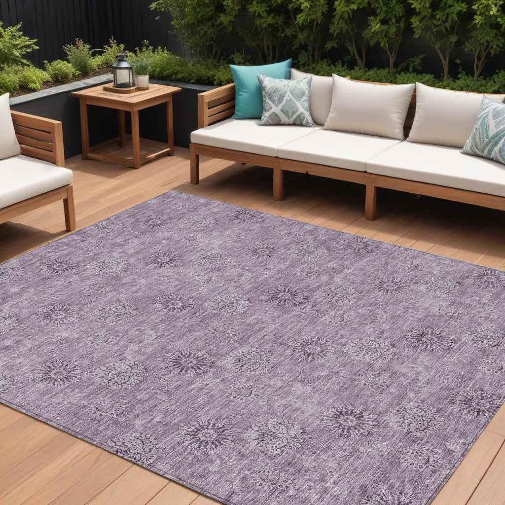 8' X 10' Plum And Purple Floral Washable Indoor Outdoor Area Rug