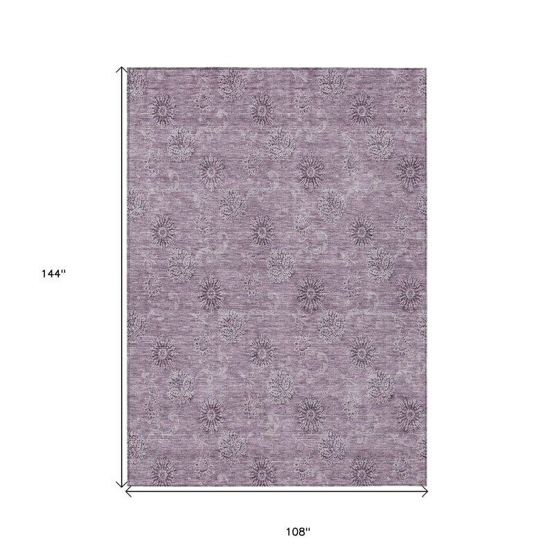 9' X 12' Plum And Purple Floral Washable Indoor Outdoor Area Rug