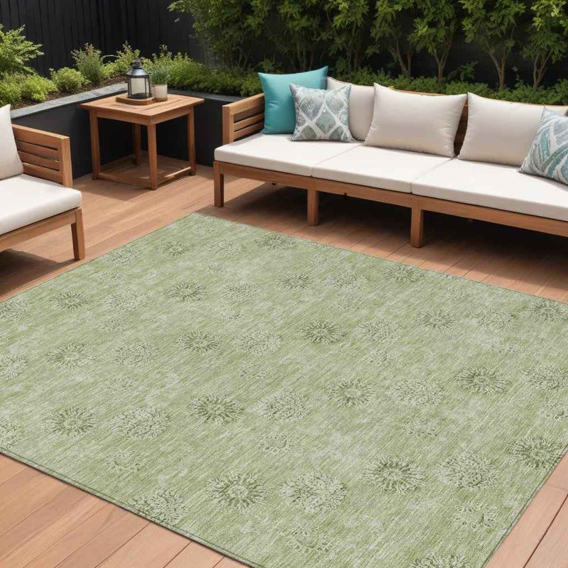 10' X 14' Sage And Artichoke Green Floral Washable Indoor Outdoor Area Rug