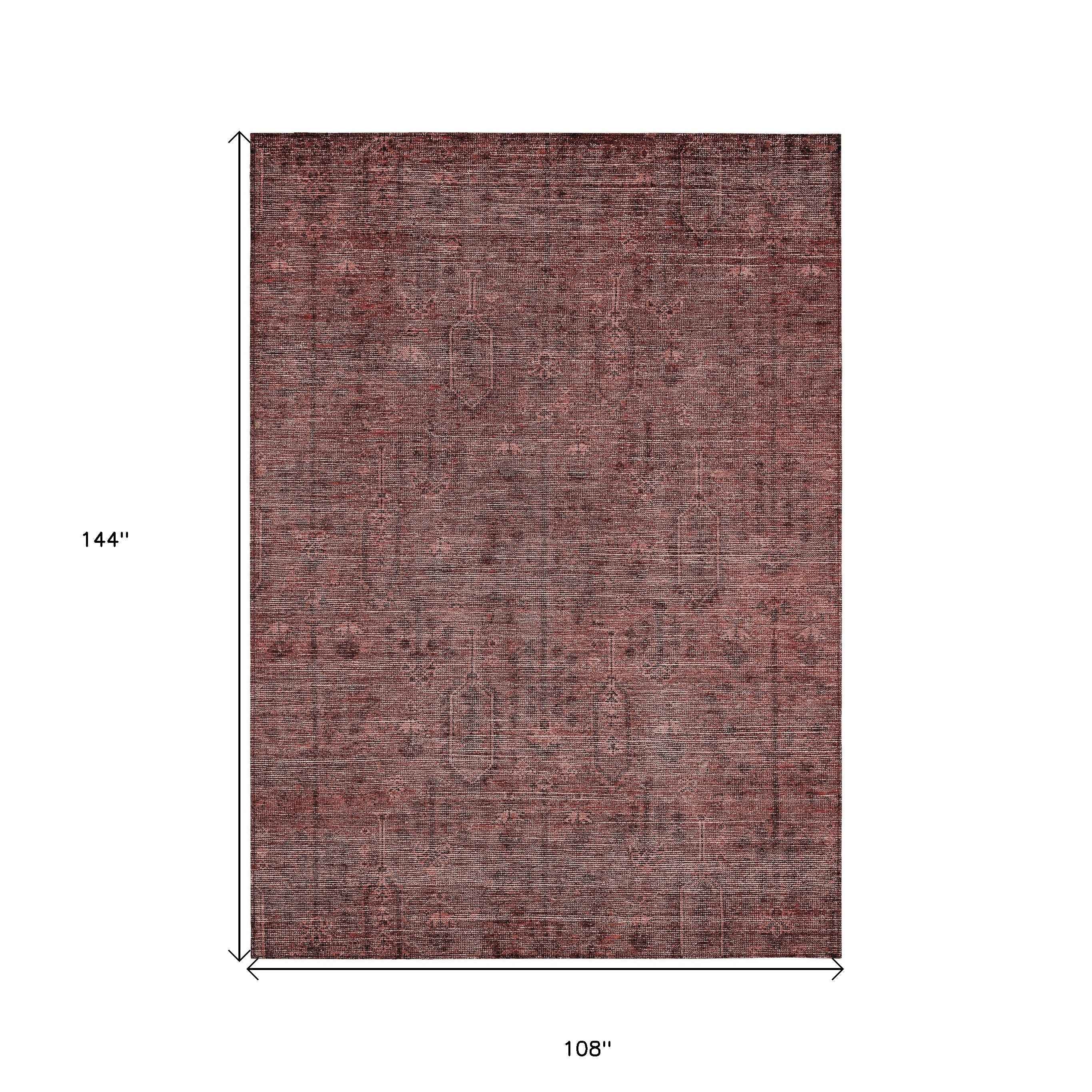9' X 12' Orange And Copper Southwestern Washable Indoor Outdoor Area Rug