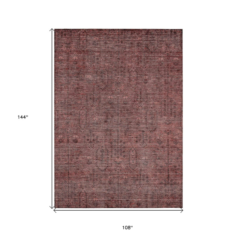 9' X 12' Orange And Copper Southwestern Washable Indoor Outdoor Area Rug