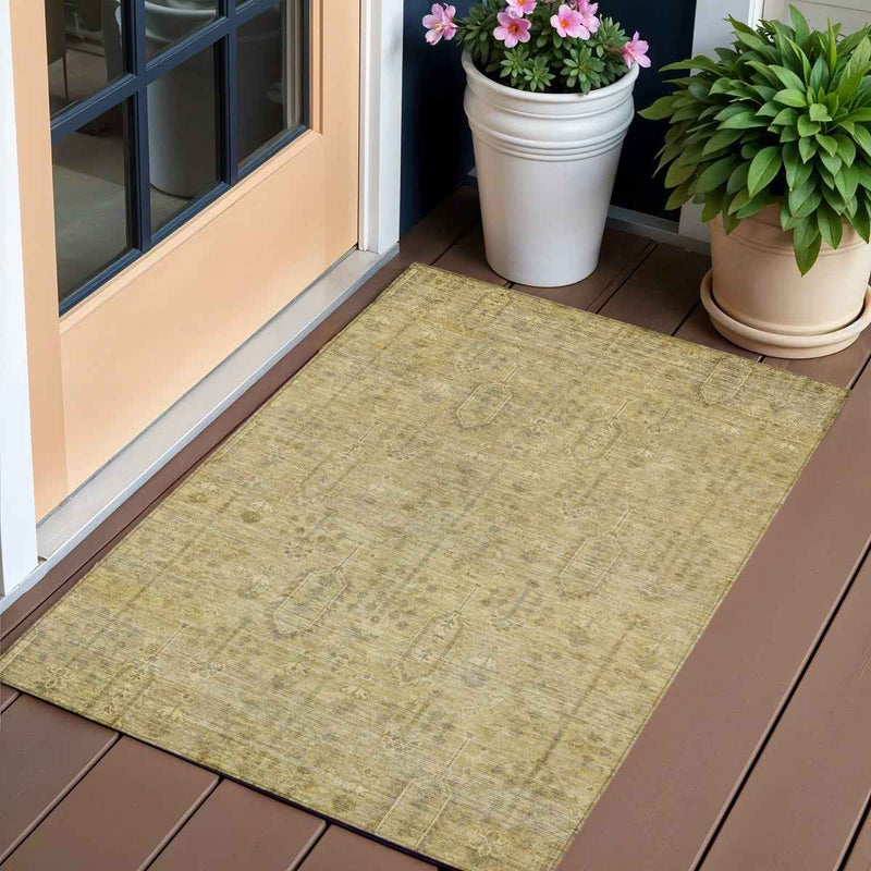 3' X 5' Gold And Taupe Southwestern Washable Indoor Outdoor Area Rug