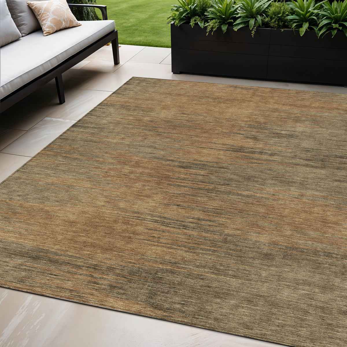5' X 8' Terra Cotta Brown And Copper Abstract Washable Indoor Outdoor Area Rug