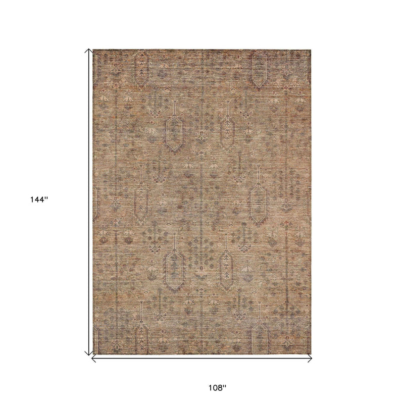 9' X 12' Terra Cotta And Copper Southwestern Washable Indoor Outdoor Area Rug