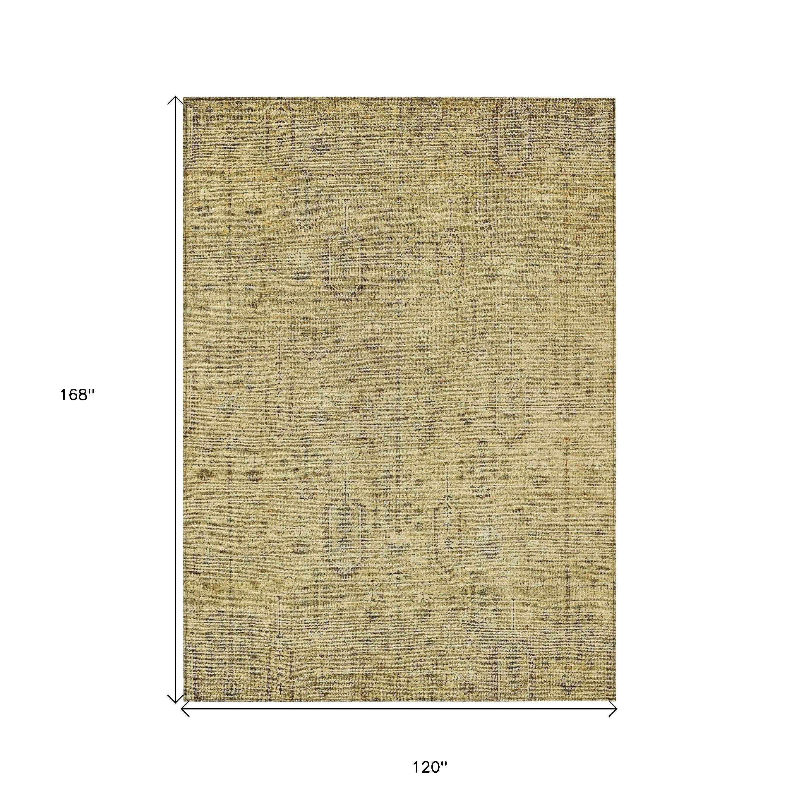 10' X 14' Gold And Taupe Southwestern Washable Indoor Outdoor Area Rug