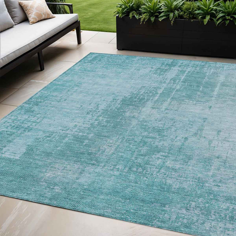 5' X 8' Aqua Teal Blue And Gray Abstract Washable Indoor Outdoor Area Rug