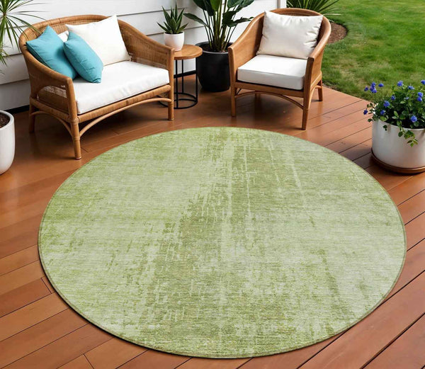 8' Sage And Green Round Abstract Washable Indoor Outdoor Area Rug