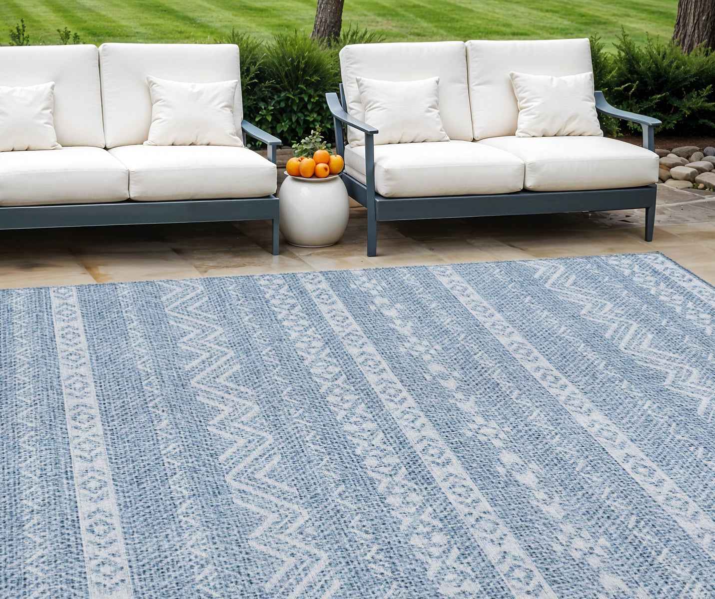 8' X 10' Blue And Denim Blue Southwestern Washable Indoor Outdoor Area Rug