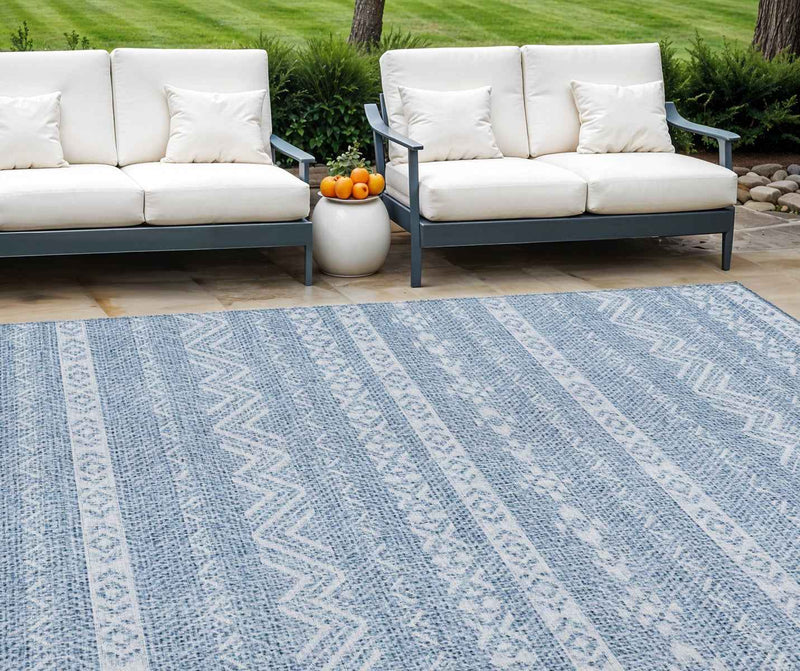8' X 10' Blue And Denim Blue Southwestern Washable Indoor Outdoor Area Rug