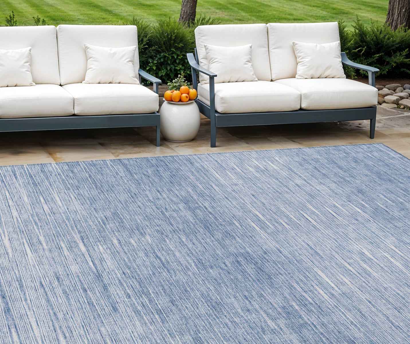 10' X 14' Denim Blue And Blue Abstract Washable Indoor Outdoor Area Rug