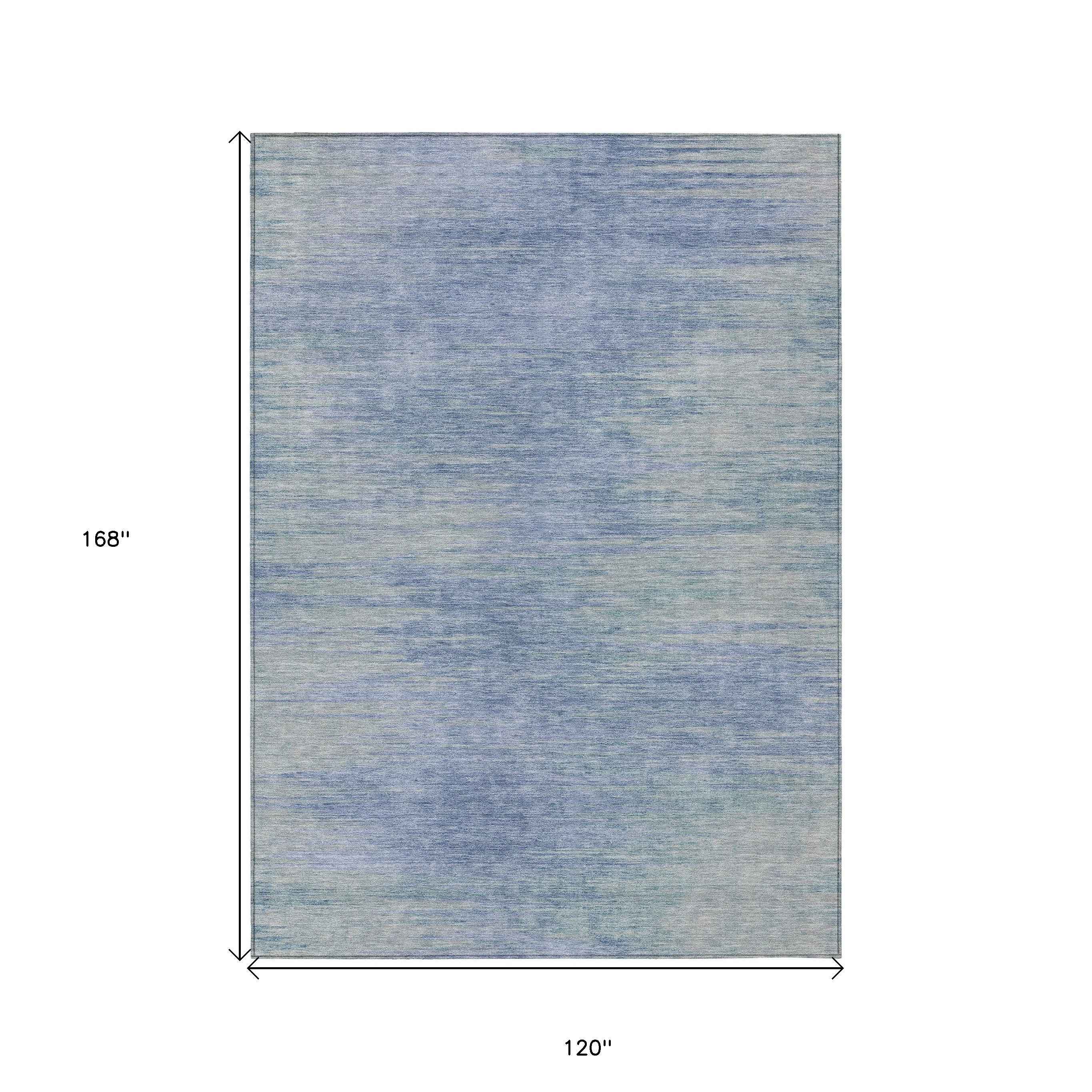 10' X 14' Denim Blue And Sky Blue Abstract Washable Indoor Outdoor Area Rug