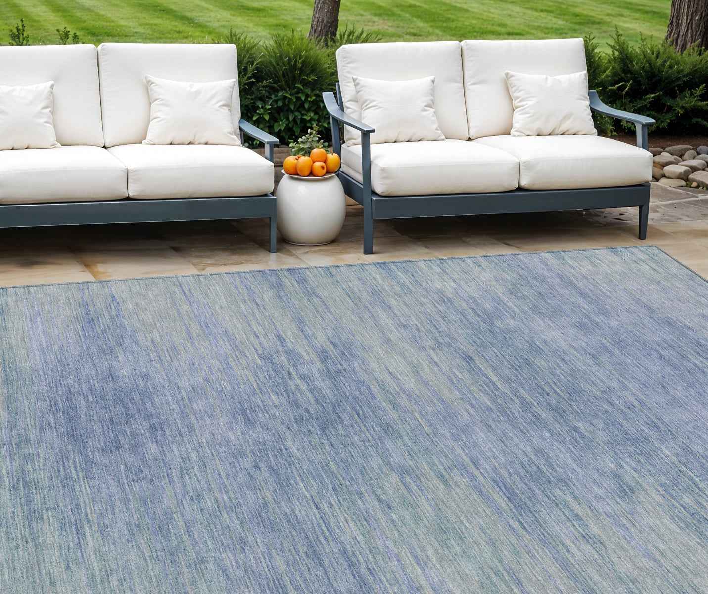 10' X 14' Denim Blue And Sky Blue Abstract Washable Indoor Outdoor Area Rug