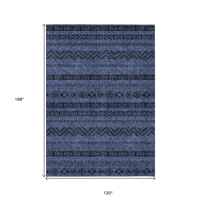 10' X 14' Navy Blue And Black Southwestern Washable Indoor Outdoor Area Rug
