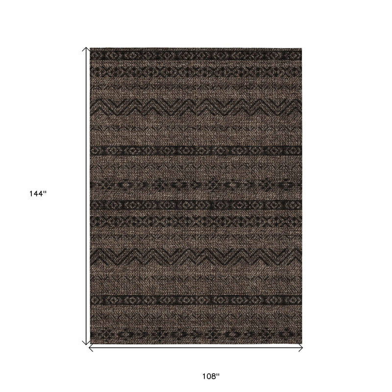 9' X 12' Chocolate And Brown Southwestern Washable Indoor Outdoor Area Rug