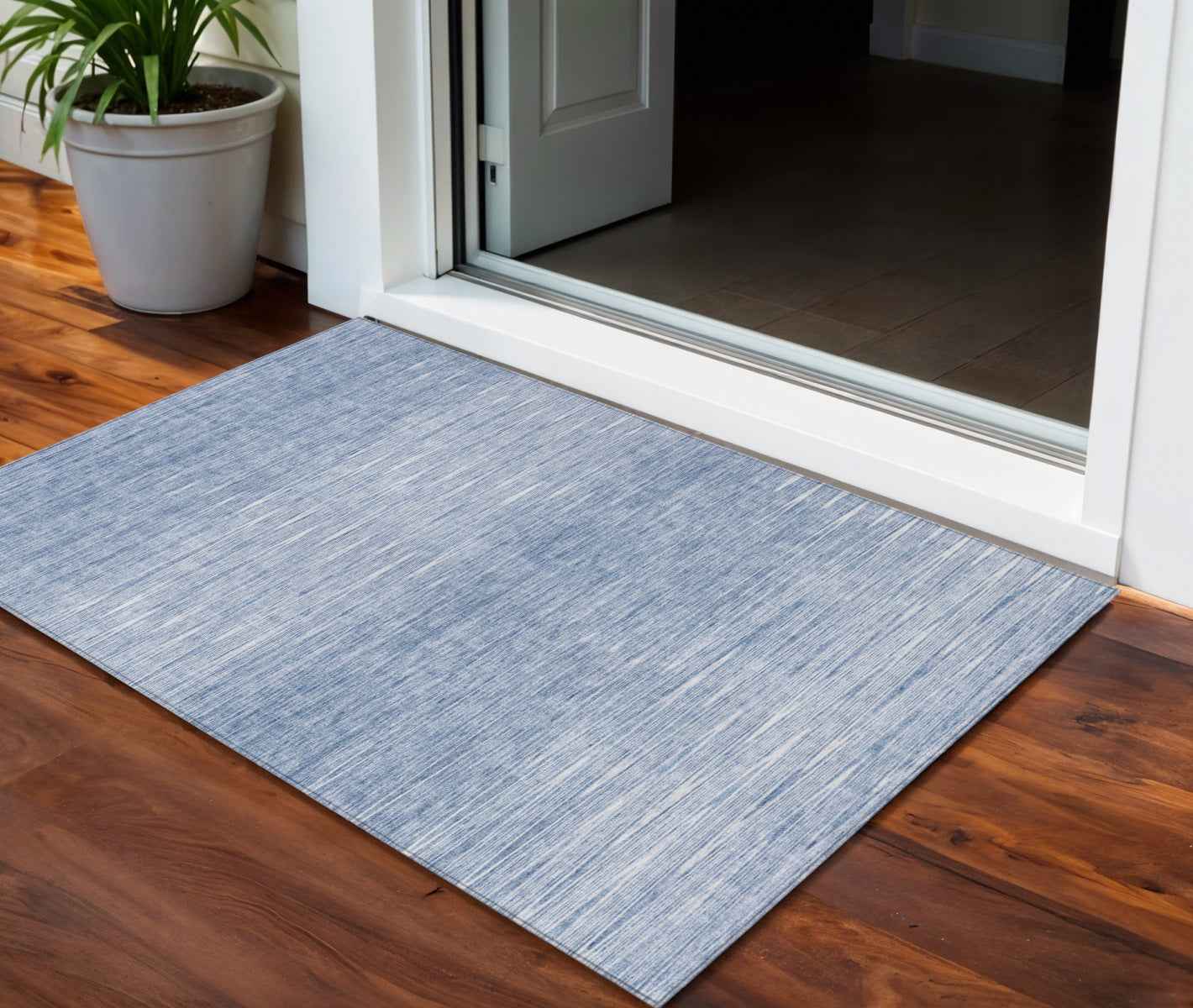 3' X 5' Denim Blue And Blue Abstract Washable Indoor Outdoor Area Rug