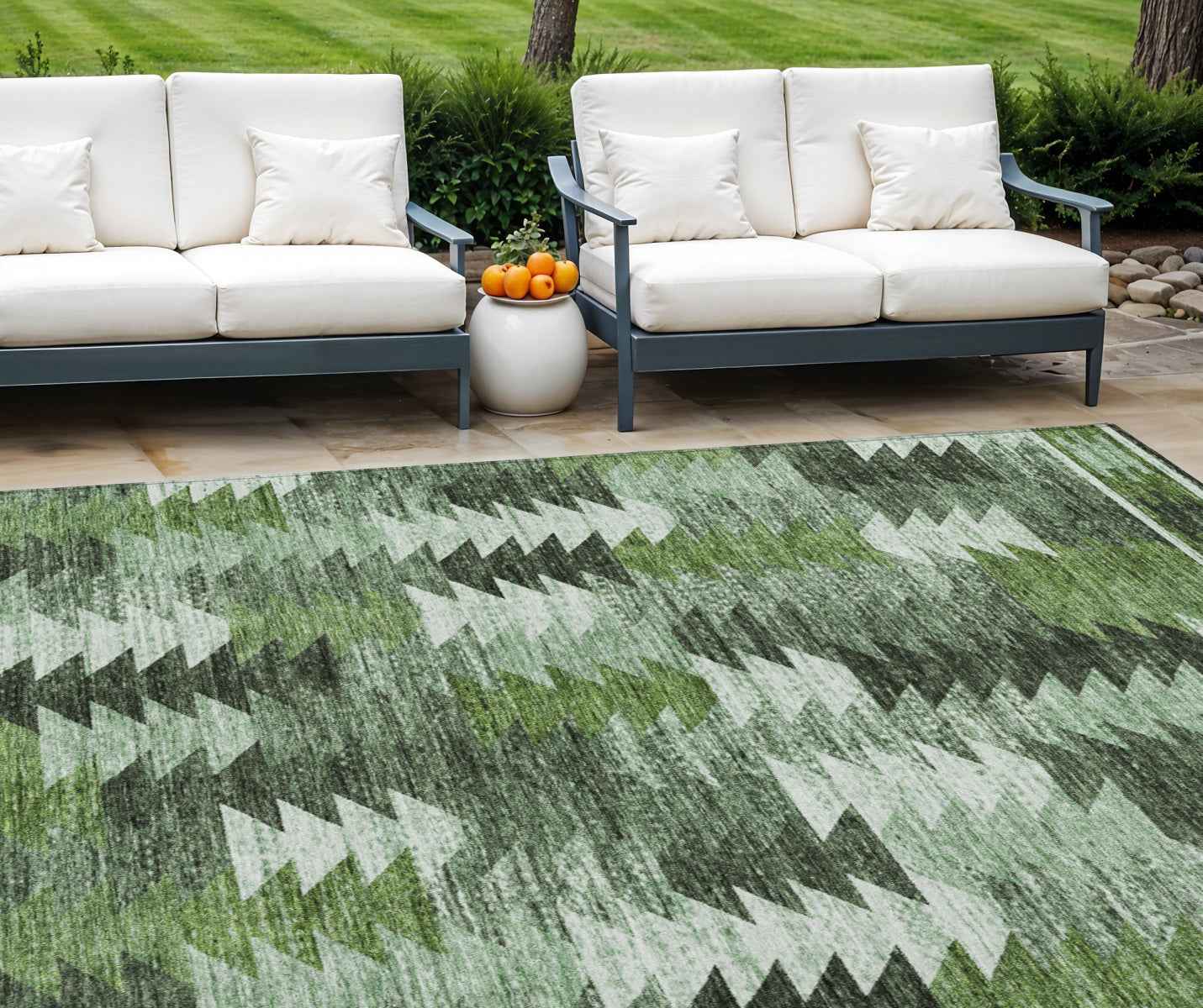 9' X 12' Olive Green And Fern Green Southwestern Washable Indoor Outdoor Area Rug