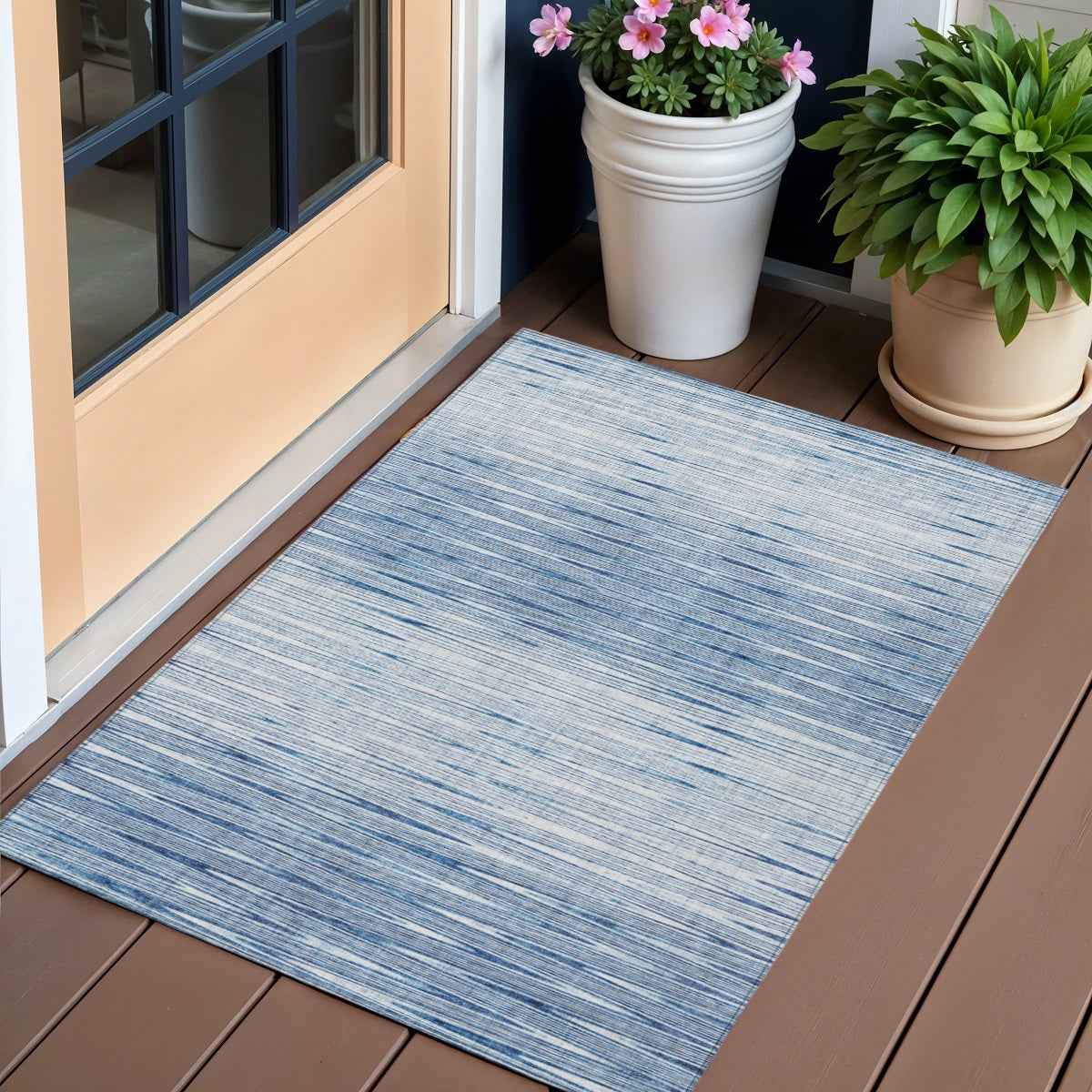 3' X 5' Navy Blue And Sky Blue Abstract Washable Indoor Outdoor Area Rug