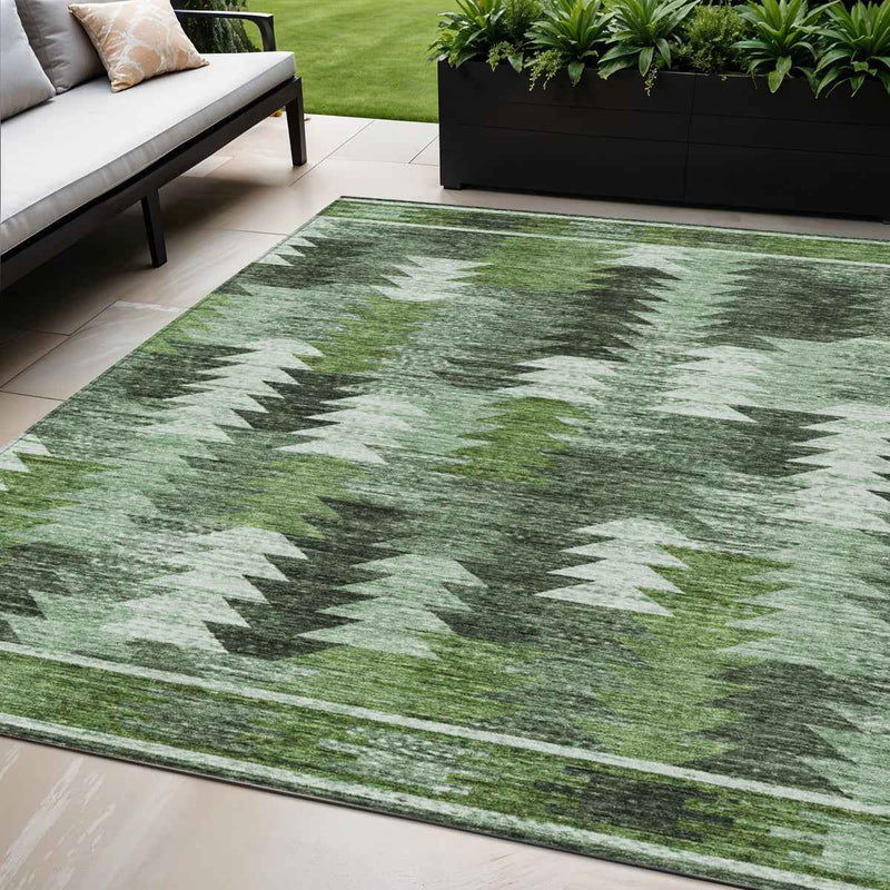 5' X 8' Olive Green And Fern Green Southwestern Washable Indoor Outdoor Area Rug