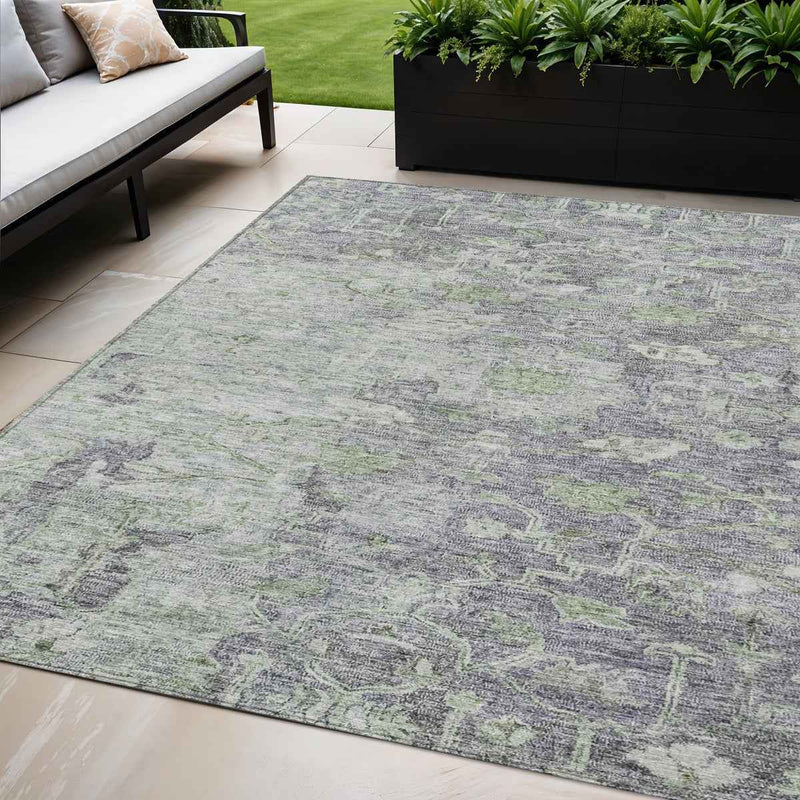 5' X 8' Plum Purple And Olive Green Oriental Washable Indoor Outdoor Area Rug