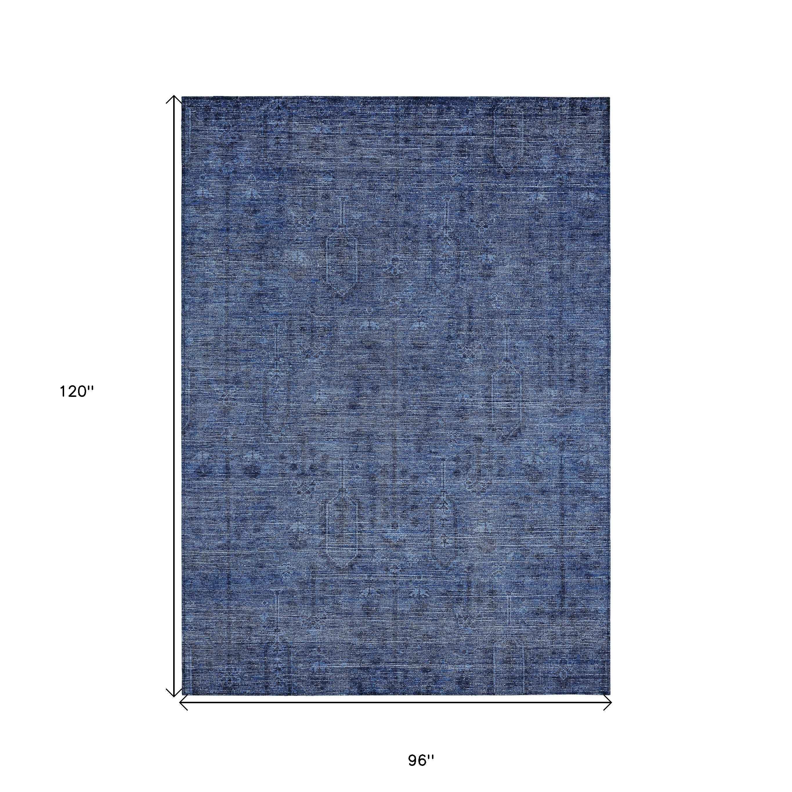 8' X 10' Navy Blue And Blue Southwestern Washable Indoor Outdoor Area Rug