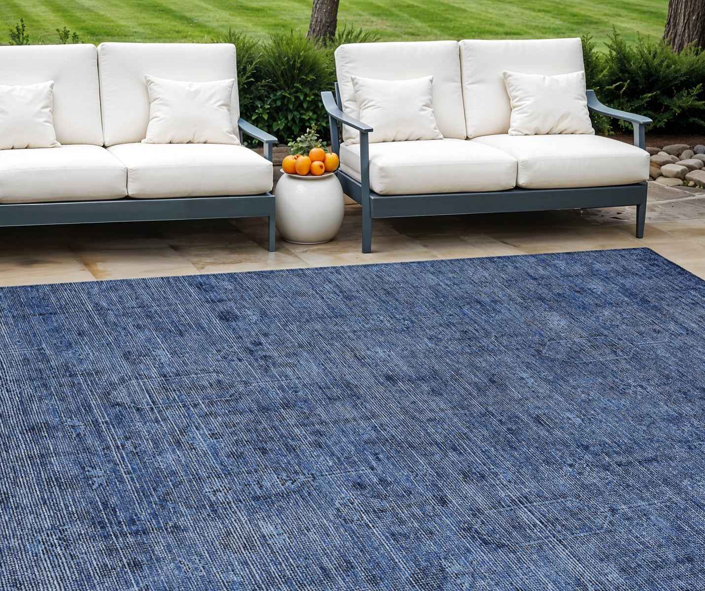 8' X 10' Navy Blue And Blue Southwestern Washable Indoor Outdoor Area Rug