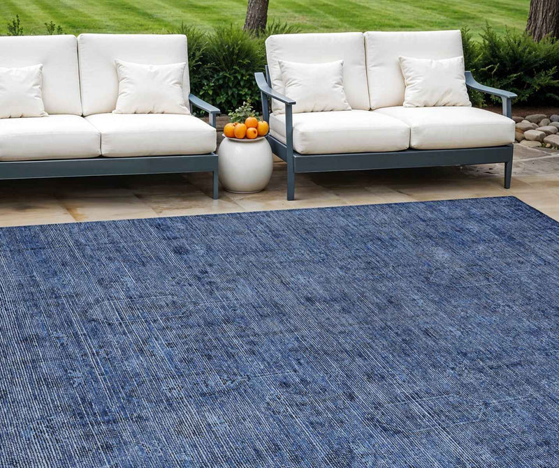 8' X 10' Navy Blue And Blue Southwestern Washable Indoor Outdoor Area Rug