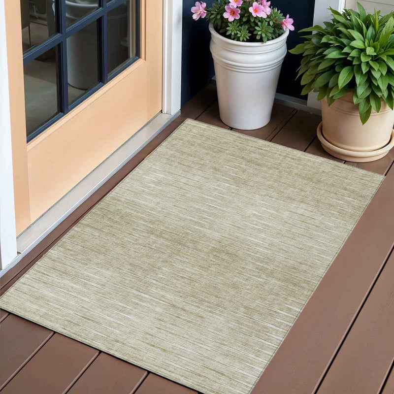 3' X 5' Khaki And Beige Abstract Washable Indoor Outdoor Area Rug