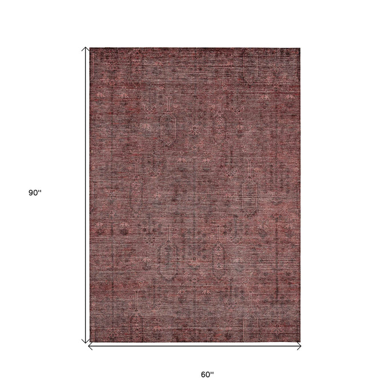 5' X 8' Orange And Copper Southwestern Washable Indoor Outdoor Area Rug