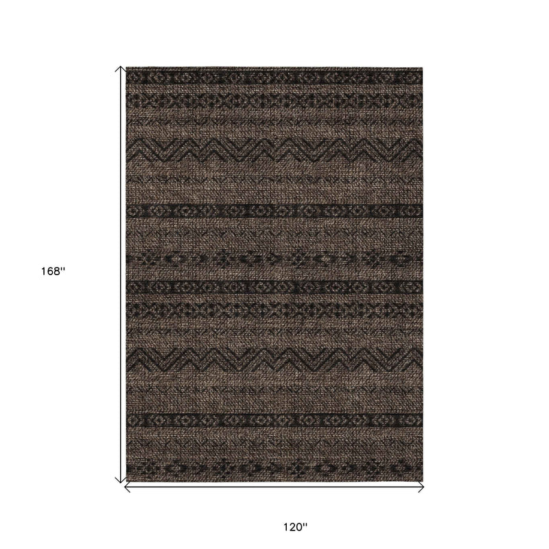 10' X 14' Chocolate And Brown Southwestern Washable Indoor Outdoor Area Rug