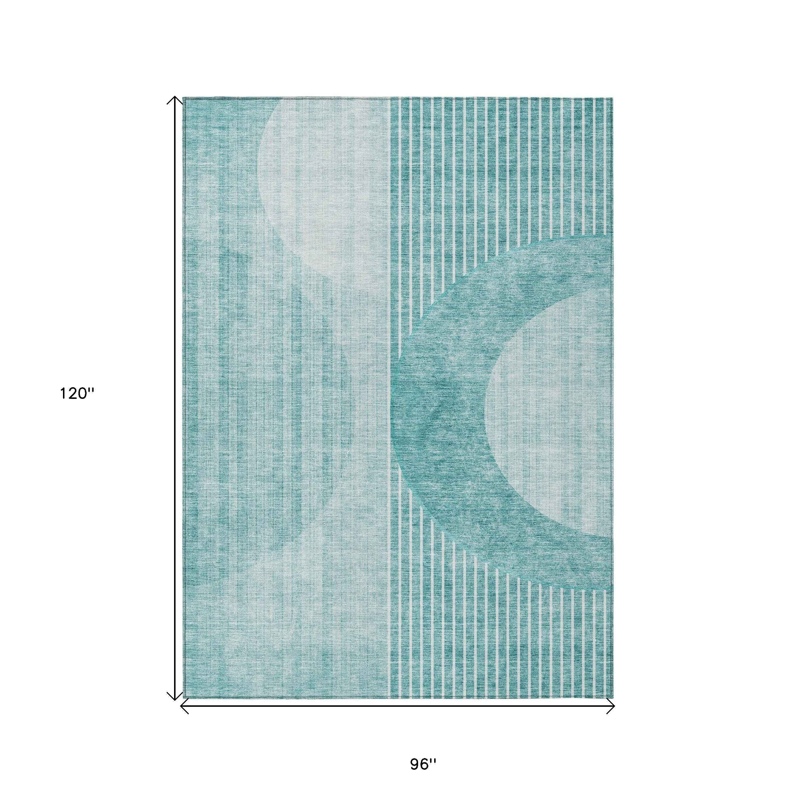 8' X 10' Teal Blue And Aqua Geometric Washable Indoor Outdoor Area Rug