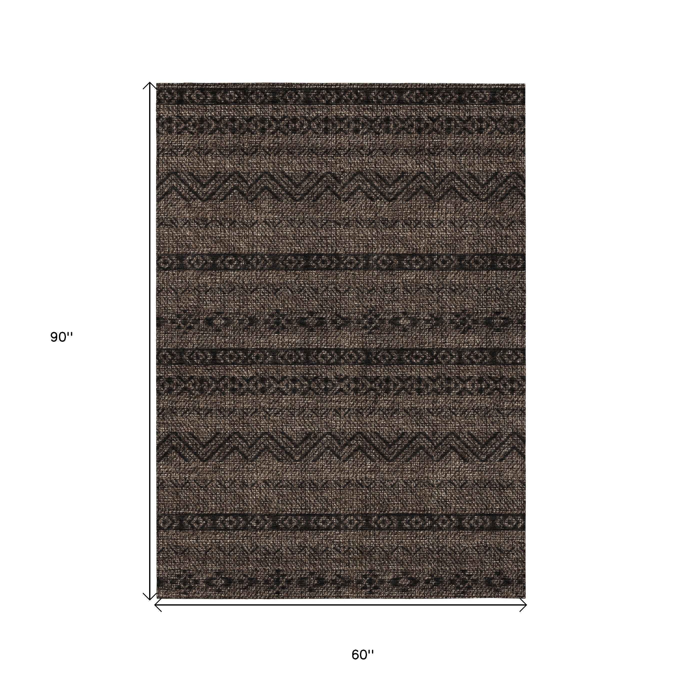 5' X 8' Chocolate And Brown Southwestern Washable Indoor Outdoor Area Rug