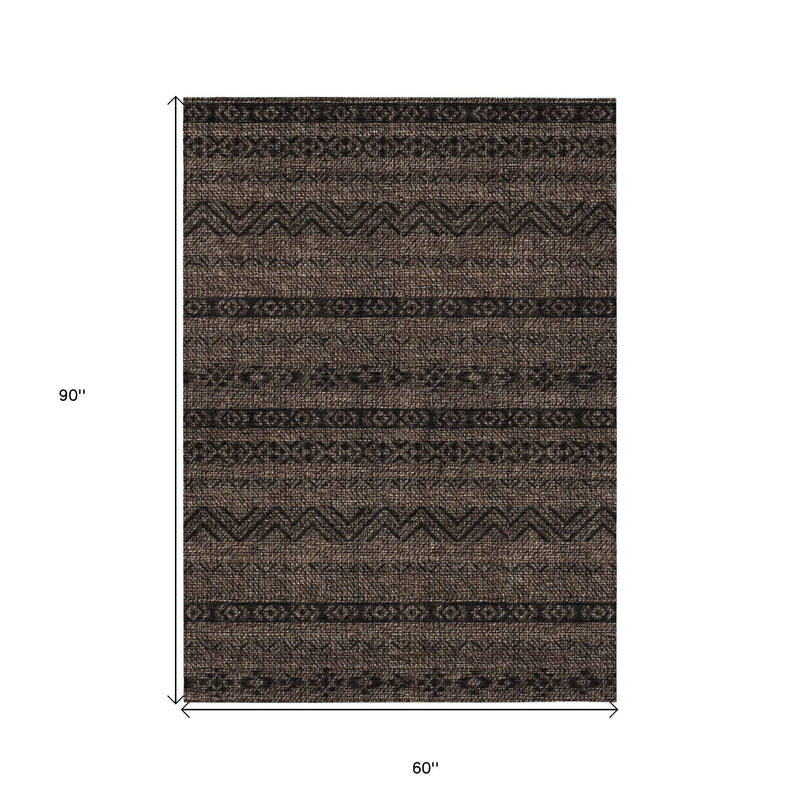 5' X 8' Chocolate And Brown Southwestern Washable Indoor Outdoor Area Rug