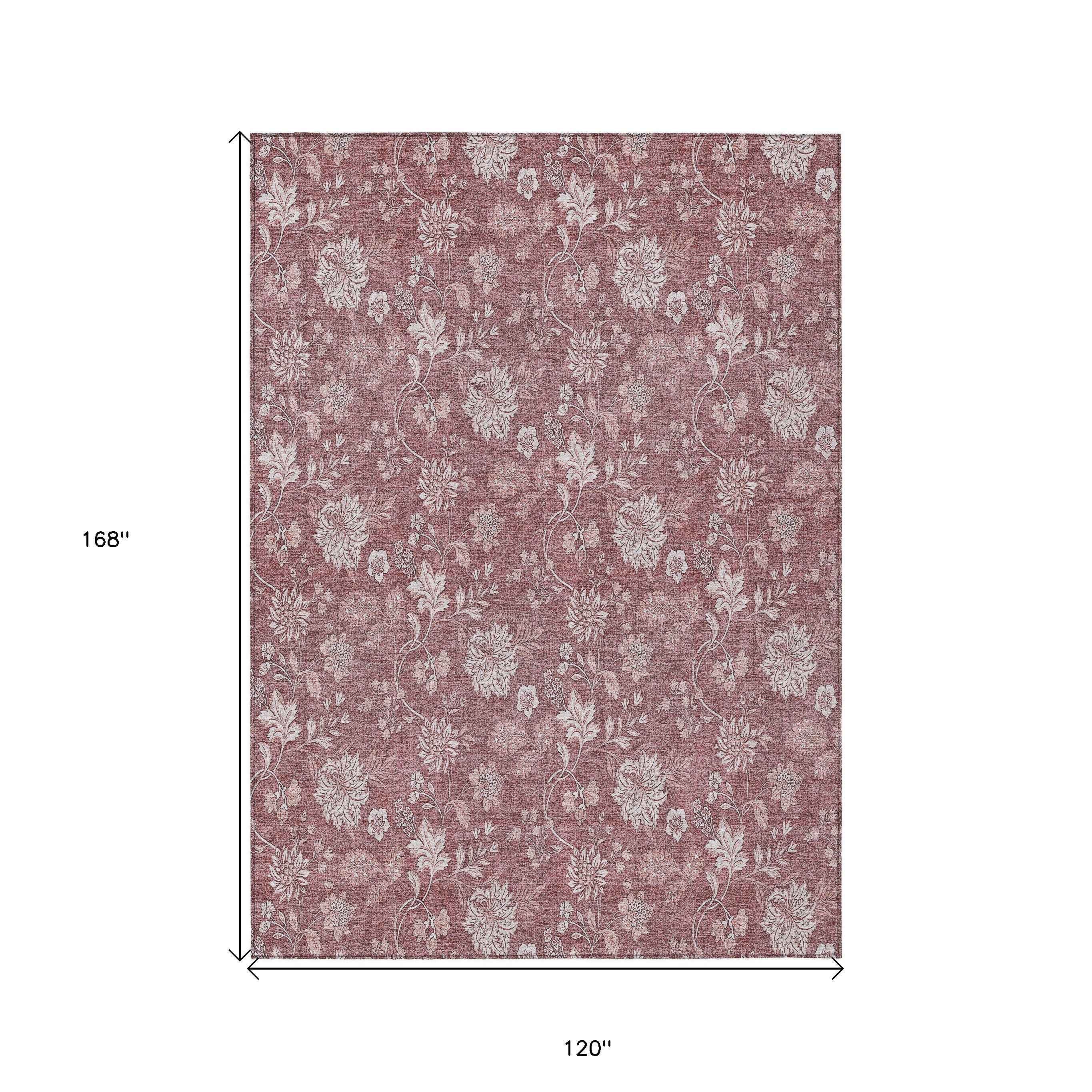 10' X 14' Blush Pink And Mauve Floral Washable Indoor Outdoor Area Rug