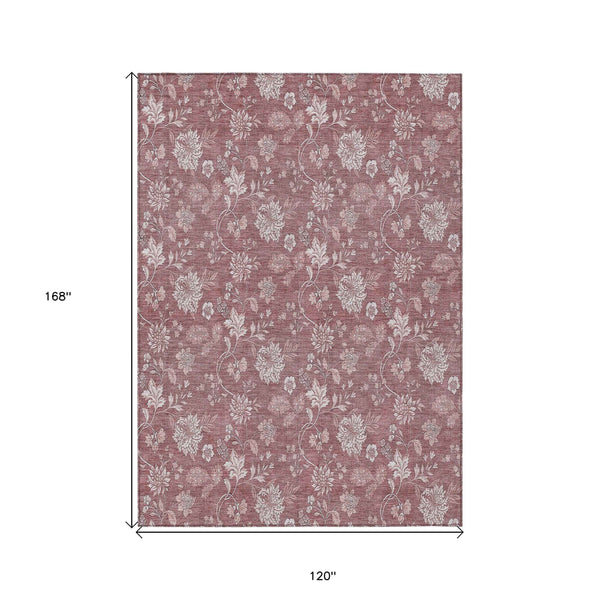 10' X 14' Blush Pink And Mauve Floral Washable Indoor Outdoor Area Rug